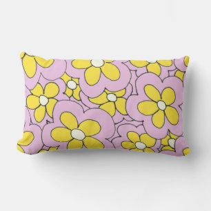 Coussin Rectangle Design à la main rose et jaune