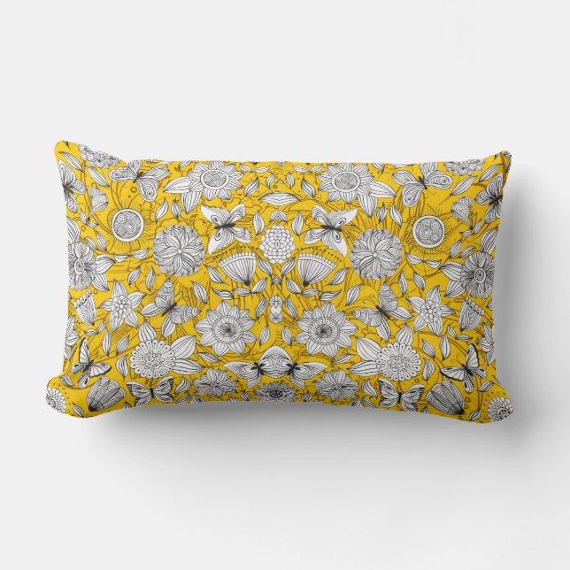 Coussin Rectangle Design abstrait fleuri jaune blanc mignon (Recto)