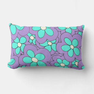 Coussin Rectangle Design de fleurs bleu et violet dessiné à la main