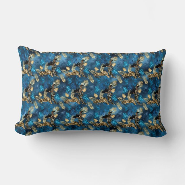 Coussin Rectangle Design de série Leopard bleu et or 6 (Recto)