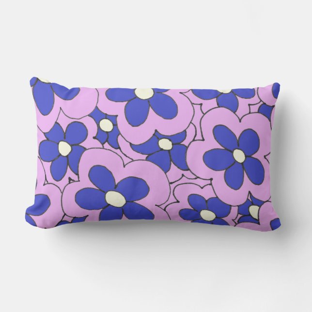 Coussin Rectangle Design rose et bleu à la main (Recto)