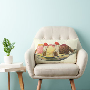 Coussin Rectangle Desserts de nourriture vintage, cerises de banana