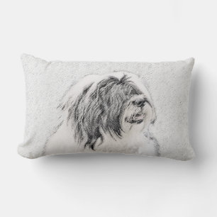 Coussin Rectangle Dessin de Colley à barbe - Art de chien original m