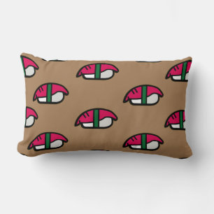 Coussin Rectangle Dessin Kawaii Sushi, Riz de Poisson et Algues