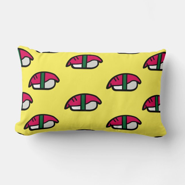 Coussin Rectangle Dessin Kawaii Sushi, Riz de Poisson et Algues (Recto)