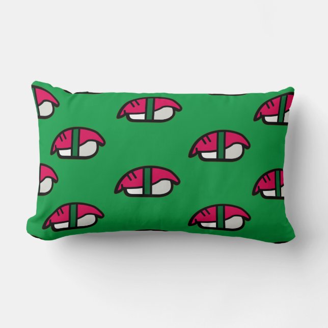 Coussin Rectangle Dessin Kawaii Sushi, Riz de Poisson et Algues (Recto)