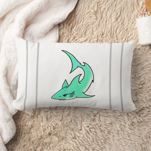 Coussin Rectangle dessin souriant requin menthe bleu vert océan anim (Couverture)