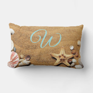 Coussin Rectangle Dessin vintage des coquillages sur le sable