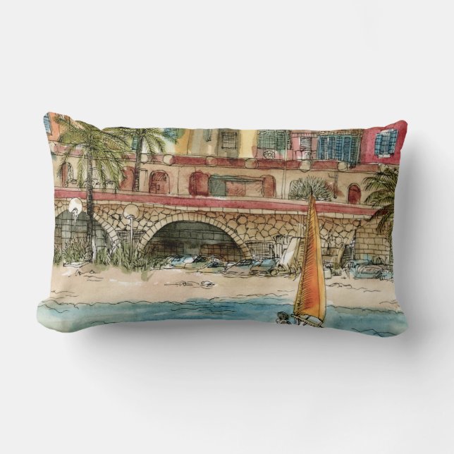 Coussin Rectangle Destinations | Watercolor Beach & Bâtiments (Recto)