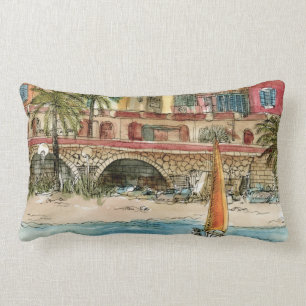 Coussin Rectangle Destinations   Watercolor Beach & Bâtiments