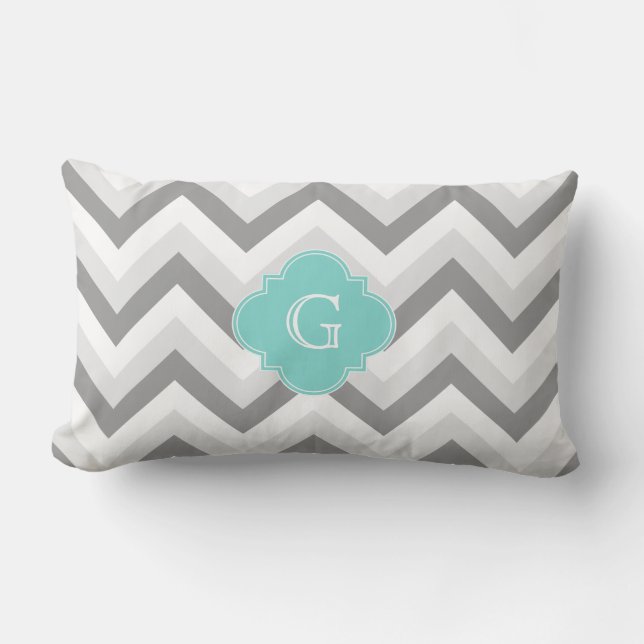 Coussin Rectangle Deux chevrons gris blanc Monogram Aqua Lt (Recto)