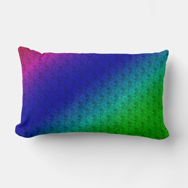 Coussin Rectangle Diag Arc-en-ciel dégradé Floral Motif bleu vert (Recto)