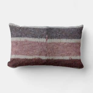 Coussin Rectangle diaganol brun et biégé rayé tricoté main