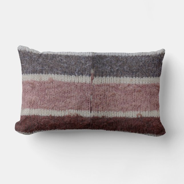 Coussin Rectangle diaganol brun et biégé rayé tricoté main (Recto)