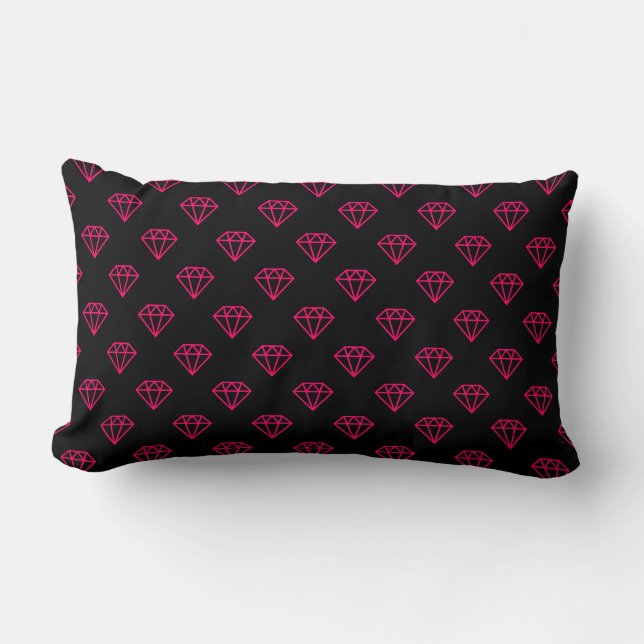 Coussin Rectangle Diamant - Rouge néon sur noir (Recto)