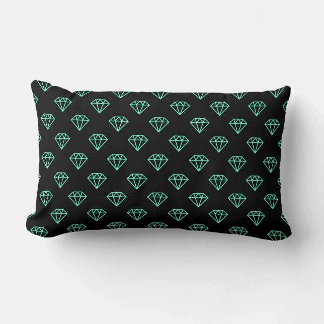Coussin Rectangle Diamant - Turquoise sur Noir (Recto)
