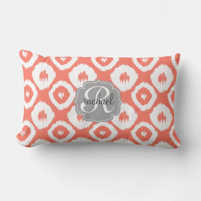 Coussin Rectangle Diamants de corail chics modernes d'Ikat (Recto)