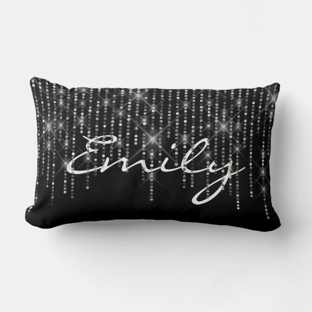 Coussin Rectangle Diamants étincelants sur noir (Recto)