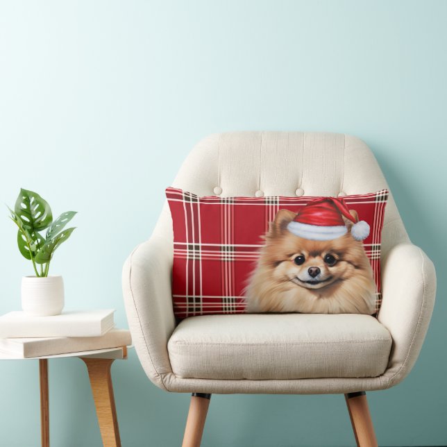 Coussin Rectangle Dog Lover Christmas Pomeranian Holiday Plaid (Chaise)