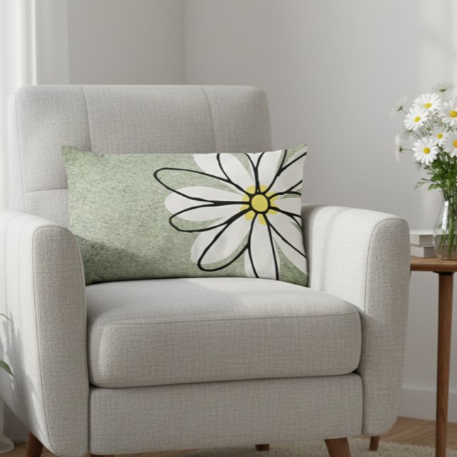Coussin Rectangle Doodle blanc moderne tendance Daisy Grey (Créateur téléchargé)
