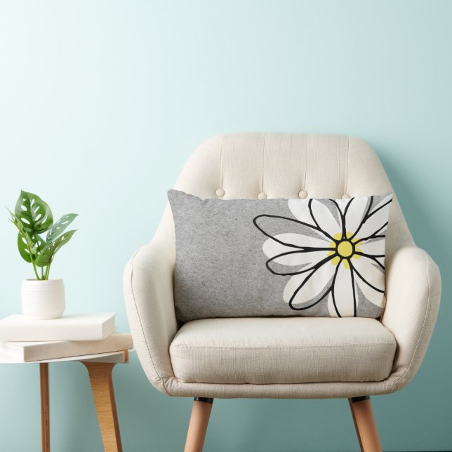 Coussin Rectangle Doodle blanc moderne tendance Daisy Grey (Chaise)