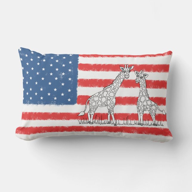 Coussin Rectangle Doodle de conservation de la Girafe, Drapeau améri (Recto)