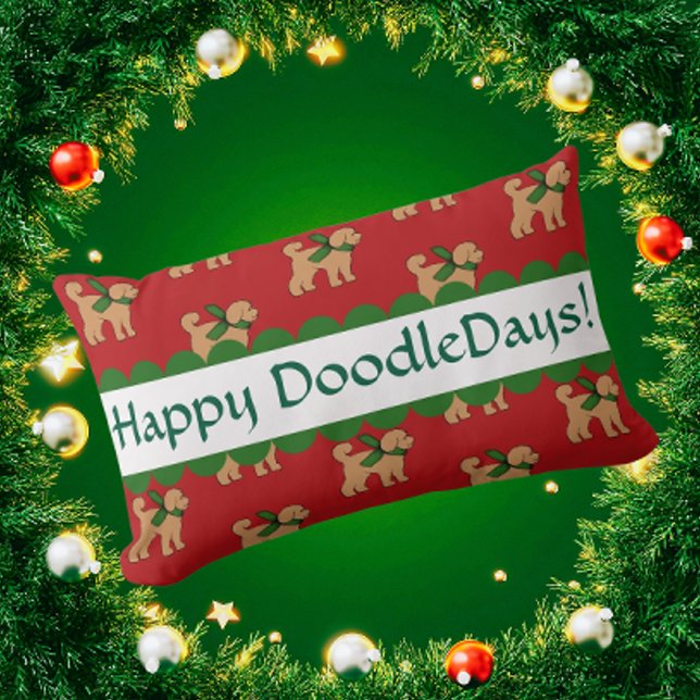 Coussin Rectangle Doodle Festif personnalisé Chien rouge (Personalize with your own message!)