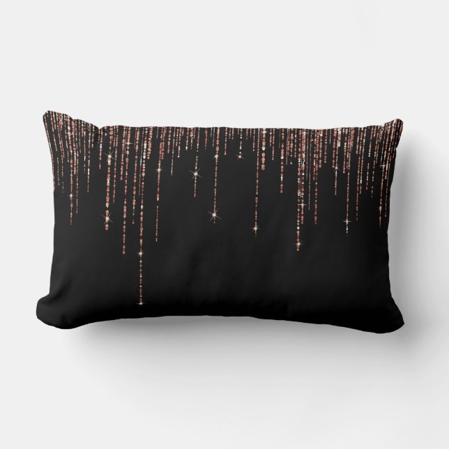 Coussin Rectangle Dory Rose Noire Gold Sparkly Glitter Fringe (Recto)