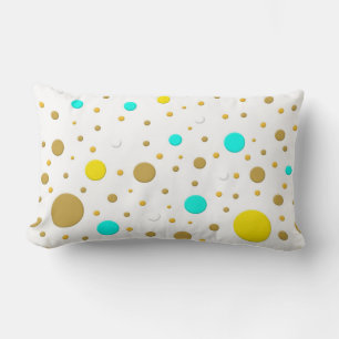 Coussin Rectangle Dots modernes Turquoise Jaune Blanc Or Design amus