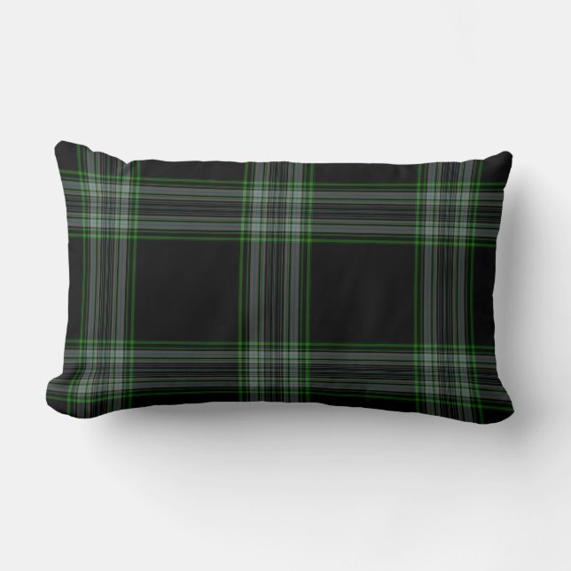 Coussin Rectangle Double plaid de tartan vert noir (Recto)
