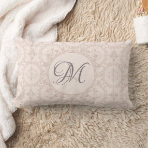 Coussin Rectangle Douce Rose Féminin Damassé Initiale Personnalisé