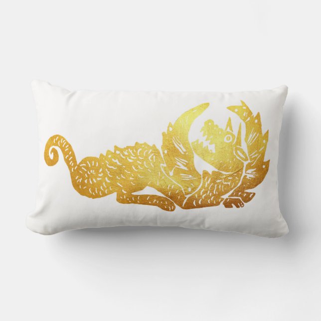 Coussin Rectangle Dragon d'or Lumbar Cushion 33 x 53 cm (Recto)