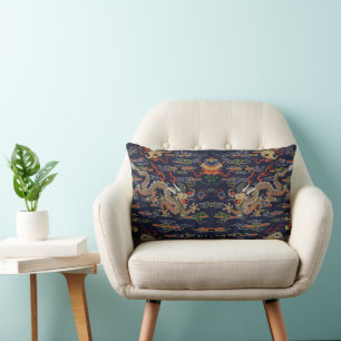 Coussin Rectangle Dragon Impérial d'Or & Nuages Auspices