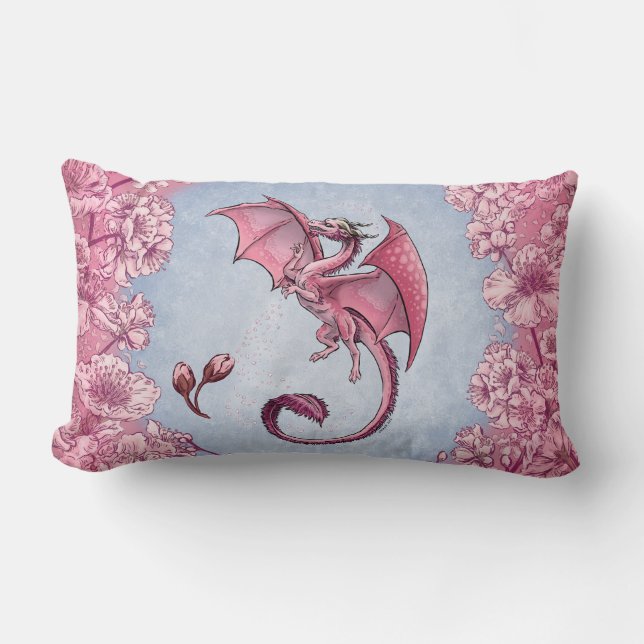 Coussin Rectangle Dragon rose du printemps Nature Imaginaire Art (Recto)