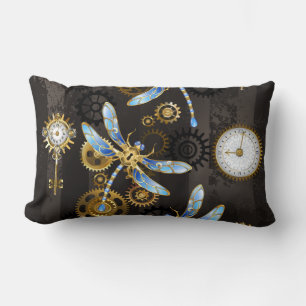 Coussin Rectangle Dragonflies de Steampunk sur arrière - plan rayé