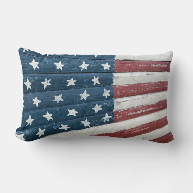Coussin Rectangle drapeau américain en bois (Recto)