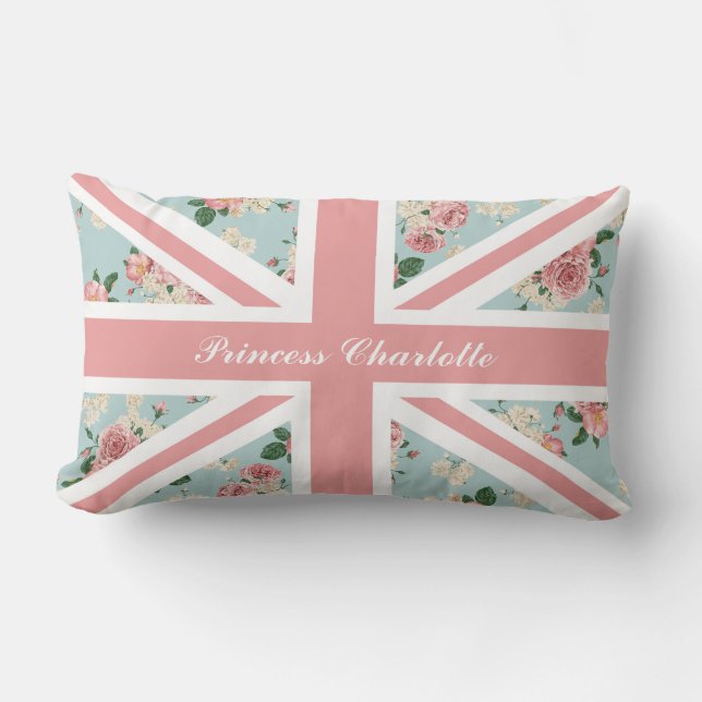 Coussin Rectangle Drapeau anglais d'Union Jack de roses (Recto)
