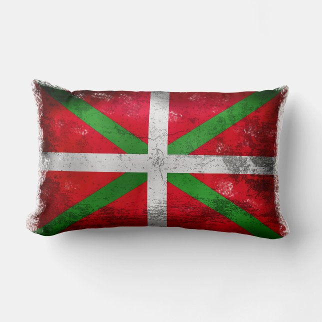 Coussin Rectangle Drapeau Basque affligé de style : Ikurriña, (Recto)