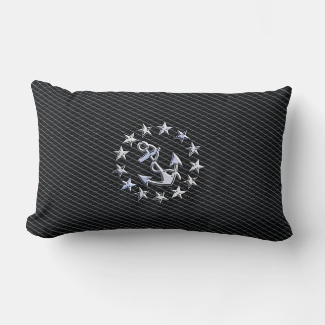Coussin Rectangle Drapeau de la marine de yacht d'argent sur Grille  (Recto)
