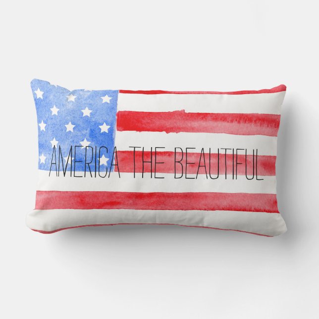 Coussin Rectangle Drapeau des Etats-Unis d'aquarelle (Recto)