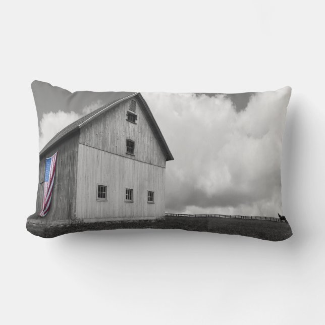 Coussin Rectangle Drapeaux de nos agriculteurs - Grange avec drapeau (Recto)