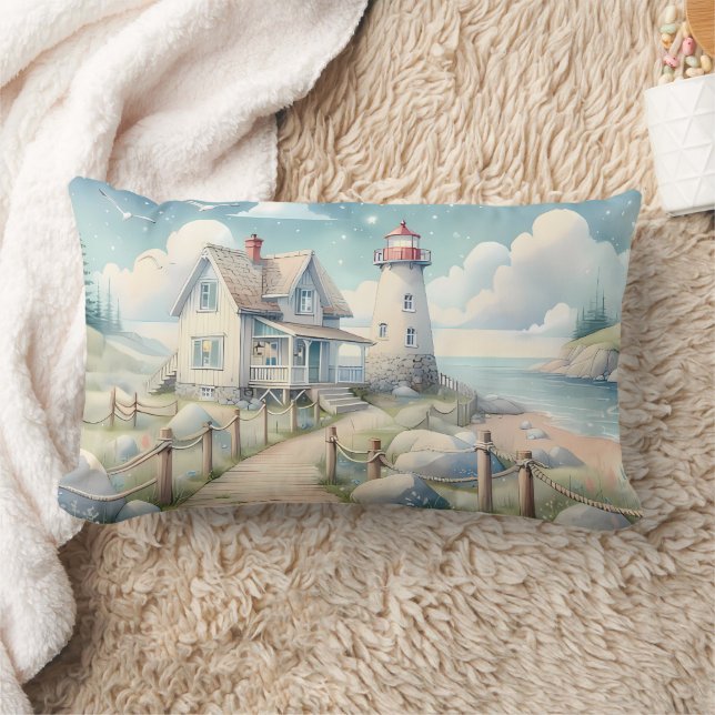 Coussin Rectangle Dreamy Pastel Lighthouse by the Sea (Couverture)