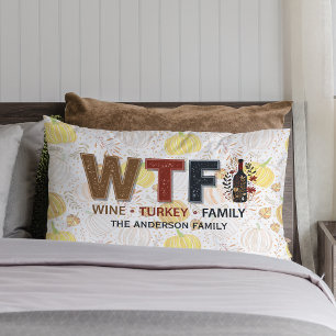 Coussin Rectangle Drôle WTF Vin Dinde Famille Action de grâce