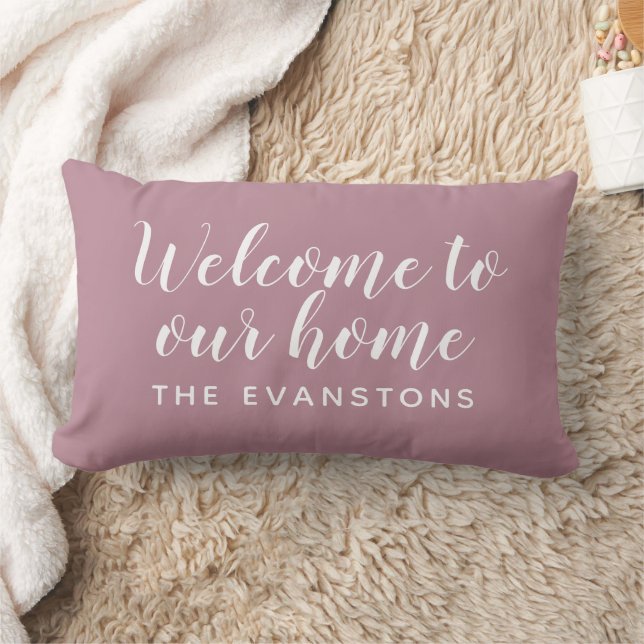 Coussin Rectangle Dusty Rose Script Bienvenue chez nous (Couverture)
