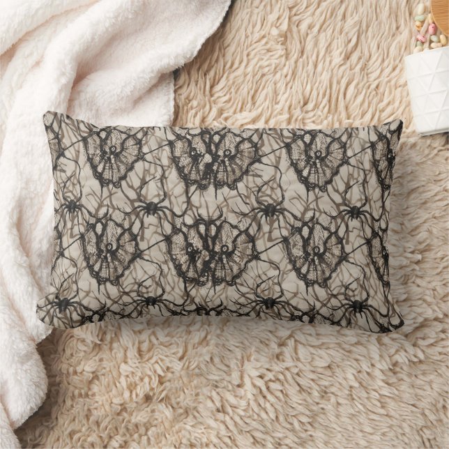 Coussin Rectangle Éffrayant Black Lace Spider Web Motif sans couture (Couverture)