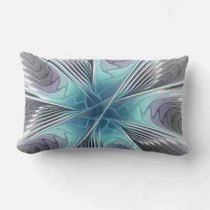 Coussin Rectangle Elégance Moderne Bleu Gris Blanc Fractage Art Flow