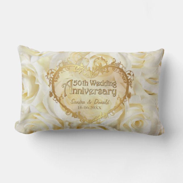 Coussin Rectangle Elégance Rose blanche - 50e anniversaire de Mariag (Recto)