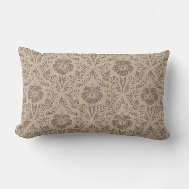 Coussin Rectangle Elégant beige et Brown damas floral (Recto)