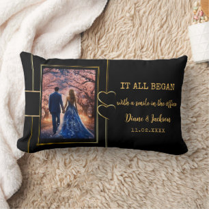 Coussin Rectangle Elégant Black Gold Couple photo personnalisée