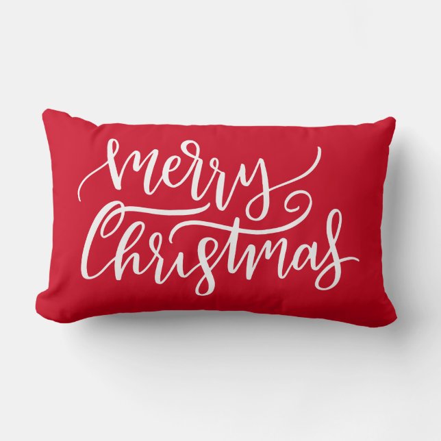Coussin Rectangle Élégant blanc Script Joyeux Noël Rouge (Recto)
